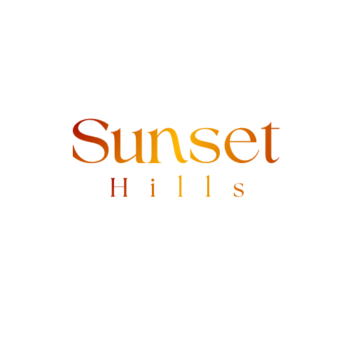 The image displays the text "Sunset Hills" in a large, orange font.